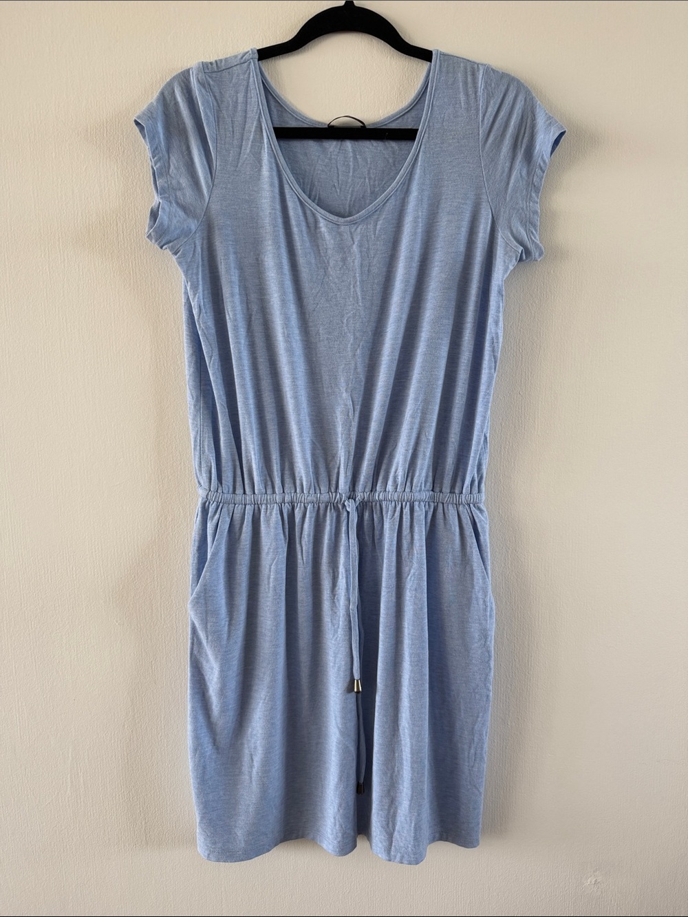 Light Blue Drawstring Waist Casual Dress